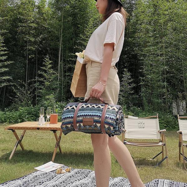 55“*79“ Bohemia Style Picnic Blanket with Leather Handle Waterproof Thick Soft Travel Camping Mat BPC4001