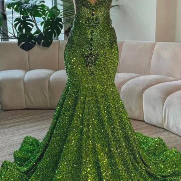 Sparkly Sequin Prom Dresses, Vestidos De Fiesta, Glitter Evening Dresses, Diamonds Prom Dresses, Luxury Prom Dresses, Lime Green Prom Dresses, Custom Prom Dresses, Halter Formal Wear