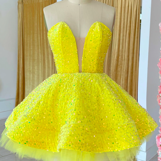 Yellow Prom Dress, Prom Ball Gown, Sweet 16 Dresses, Cheap Graduation Dresses, Sparkly Sequin Prom Gown, Glitter Formal Occasion Dresses, Fashion Party Dresses, Cocktail Dresses, Vestidos De Fiesta 