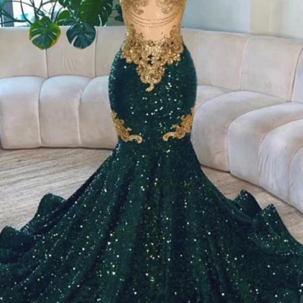 emerald green and gold prom dresses Dresses, 2024 Sparkly Prom For Black Girls, Lace Applique Evening Dr on Luulla archivesale8.26
