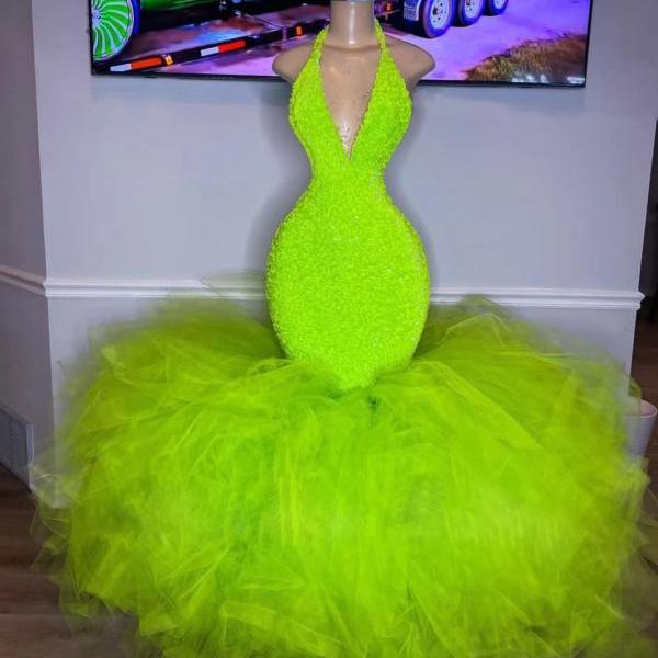 Plus Size Prom Dresses, Lime Green Prom Dresses, Fashion Party Dresses, Vestidos De Gala, Formal Occasion Dresses, Halter Prom Dresses, Cocktail Dresses, Luxury Birthday Party Dresses, Evening Gown for Women