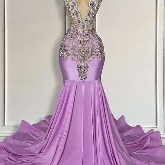 Purple Prom Dresses, Diamonds Luxury Prom Dresses for Black Girls, Fashion Birthday Party Dresses, Vestidos De Gala, Formal Occasion Dresses, Elegant Evening Dresses, Rhinestones Prom Gown