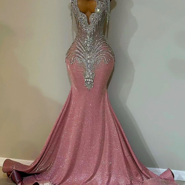 Rose Pink Sparkly Prom Dresses 2025, Rhinestone Rhinestone Embellished Prom Gown 2024, Beading Tassels Formal Wear, Glitter Modest Evening Dresses, Formal Occasion Dresses, Custom Prom Dresses, Diamonds Fashion Party Dresses 