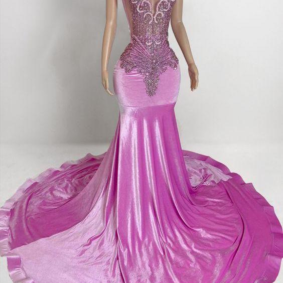 Pink Diamonds Prom Dresses 2025, Fashion Luxury Birthday Party Dresses 2024, Beading Rhinestones Prom Gown, Velvet Elegant Evening Dresses, Vestidos De Gala