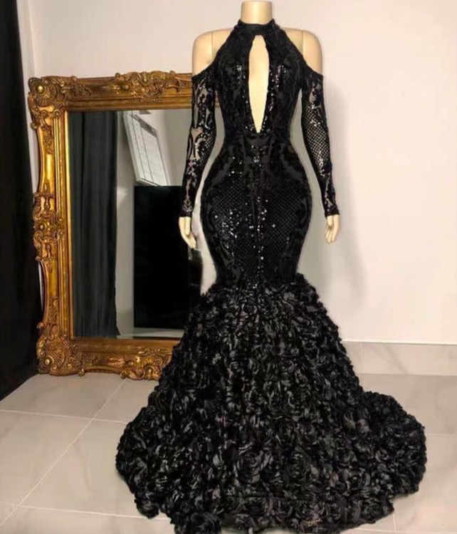 Black Prom Dresses, Sequin Applique Prom Dresses, Robes De Cocktail ...