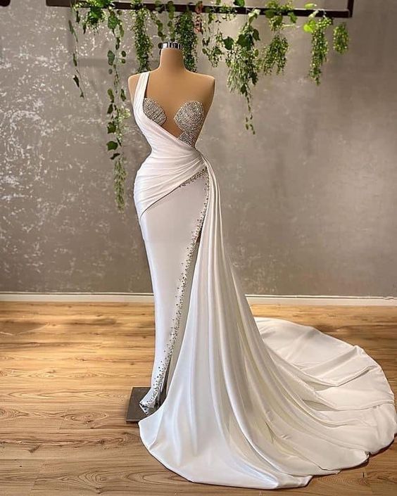 Luxury Wedding Dresses, One Shoulder Wedding Dress, White Bridal ...